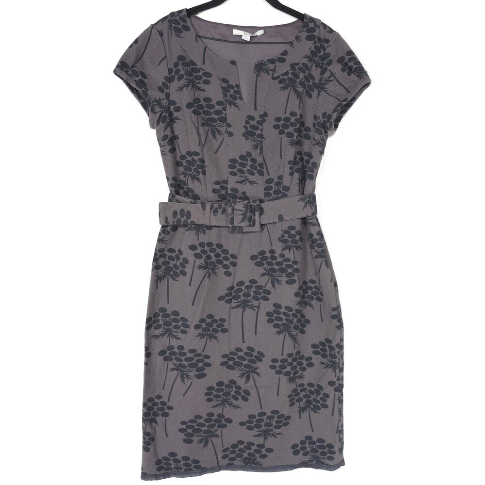 BODEN Women's Sheath Dress Belted Floral Print US6 Gray 100% Cotton WH380